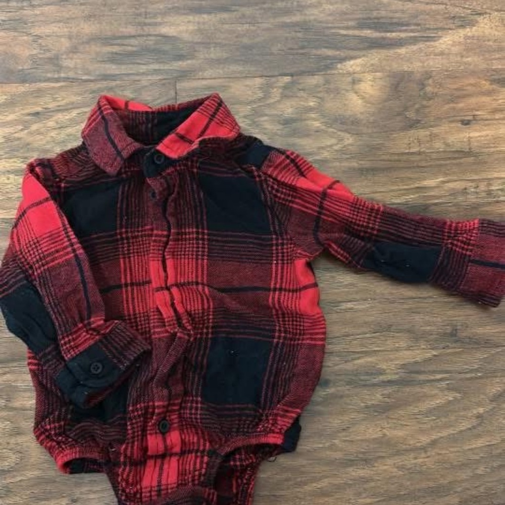 Red Plaid Long-Sleeve One-Piece Bodysuit